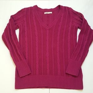 Old Navy Fuchsia 100% Cotton Cable Knit V-neck Sweater, Size M
